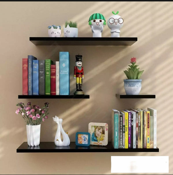 Set of 4 Flat Delightful Wall Mounted Book Shelf, wooden shelves